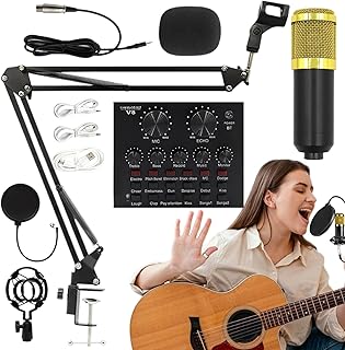 Aufnahmemikrofon-Set – Kondensator Studio Mikrofon Kit | Professionelle Klangqualität | Shockmount Halterung, Popfilter Zubehör, Interface USB, Einfacher Plug, Play Betrieb